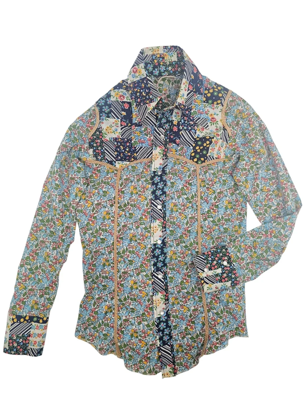 Vintage Floral Patchwork Western Snap Shirt Women's M One of a Kind Prairie - Picture 3 of 8